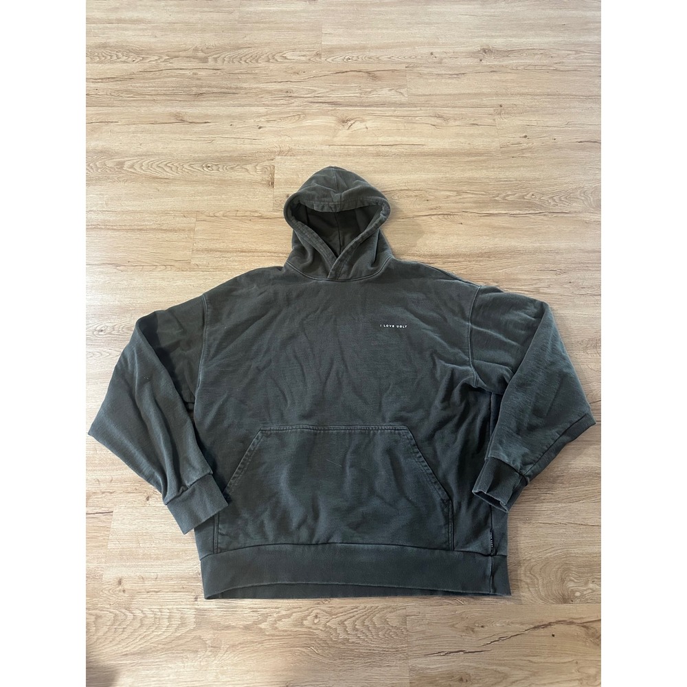 I Love Ugly Mens Box Fit Hoodie olive green Oversized Graphic Sweatshirt 2XL